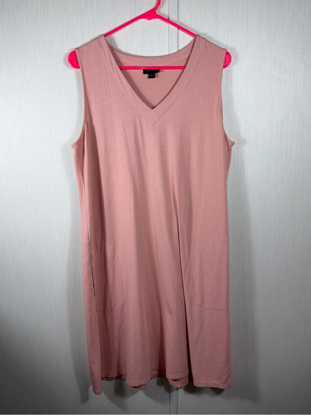 J. Jill Wearever Collection L Pink V Neck A Line Dress Sleeveless Pockets